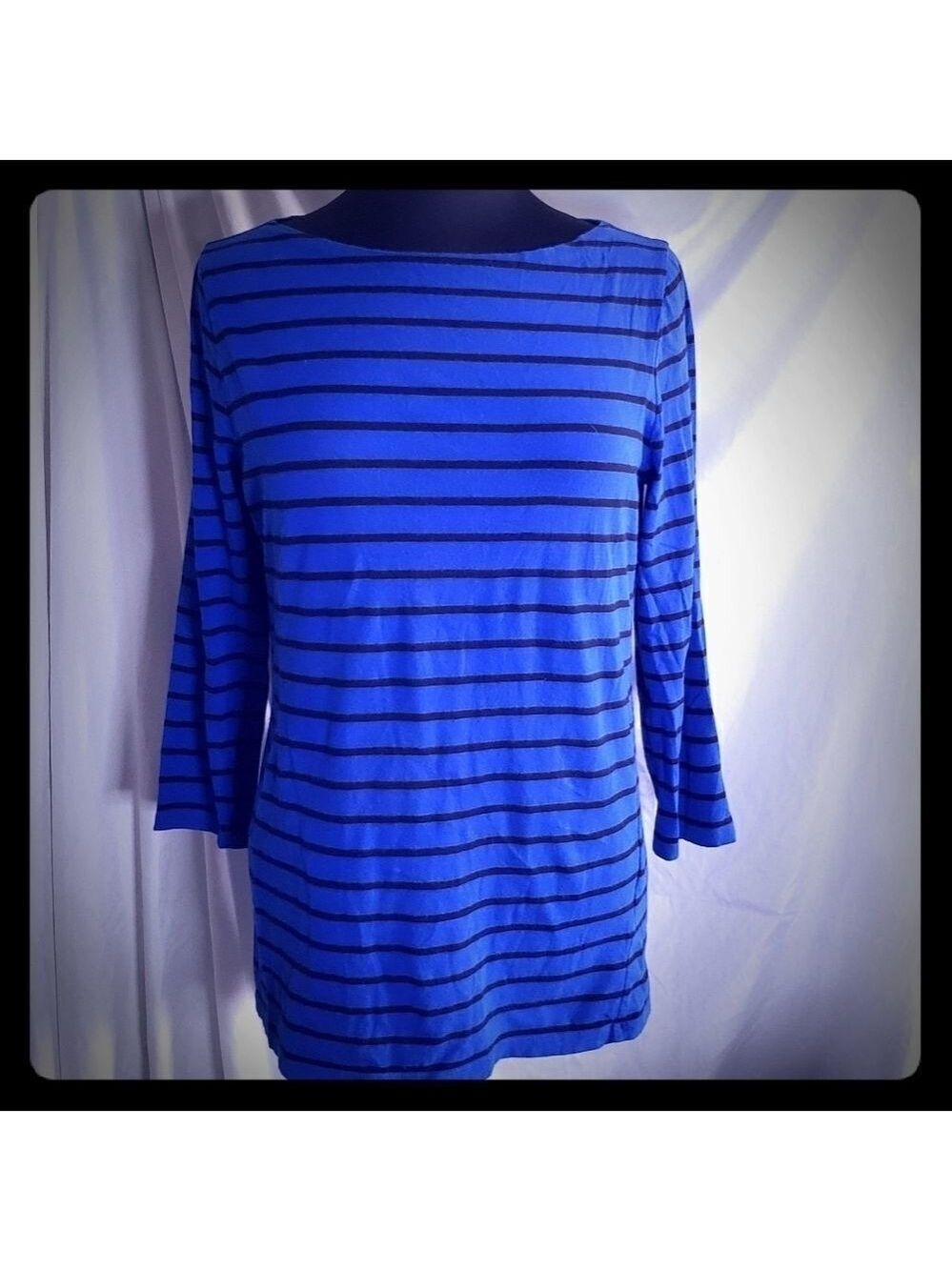 Jones New York Black Blue Striped Long Sleeve Shirt